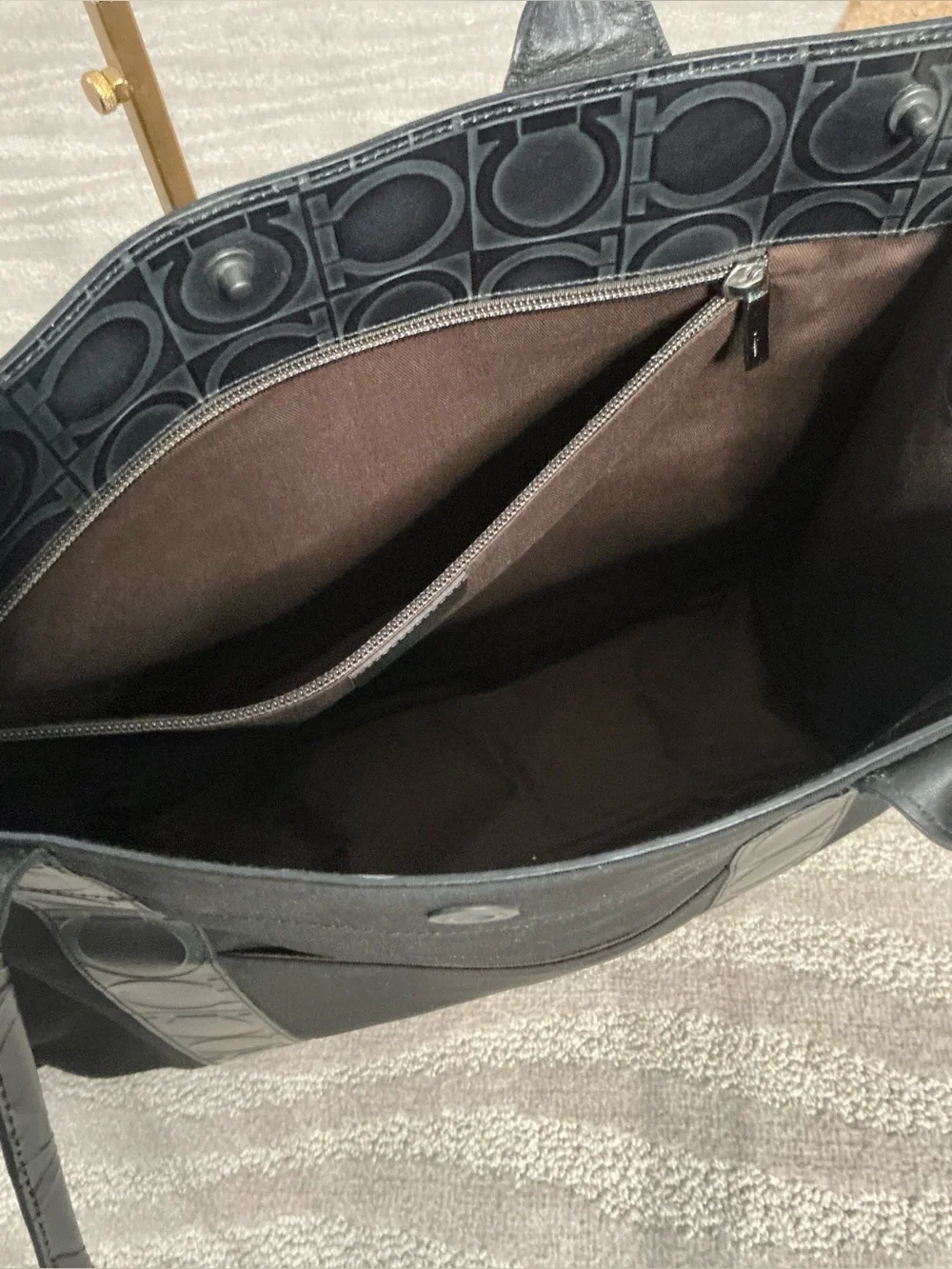 Salvatore Ferragamo Black Gancini Canvas Tote Bag Large Shoulder Shopper